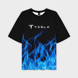Мужская футболка оверсайз Tesla Fire