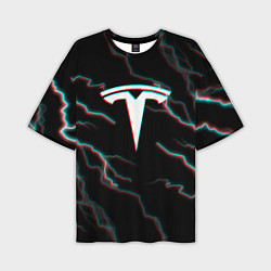 Мужская футболка оверсайз Tesla Glitch молнии