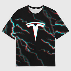 Футболка оверсайз мужская Tesla Glitch молнии, цвет: 3D-принт