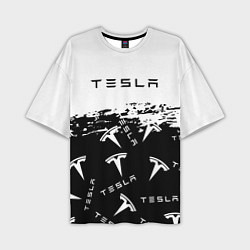 Мужская футболка оверсайз Tesla - Black & White