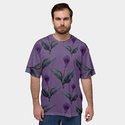 Футболка оверсайз мужская Фиолетовые каллы с зелеными листьями, цвет: 3D-принт — фото 2