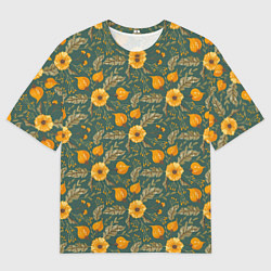 Мужская футболка оверсайз Желтые цветочки и листья