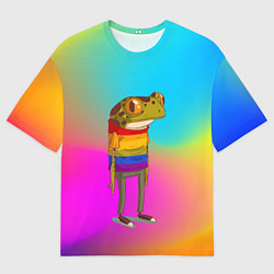 Мужская футболка оверсайз Радужная лягушка Rainbow Frog