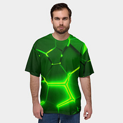 Футболка оверсайз мужская 3D ПЛИТЫ НЕОН NEON GREEN HEXAGON РАЗЛОМ, цвет: 3D-принт — фото 2