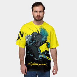 Футболка оверсайз мужская Vi Ви на мотоцикле cyberpunk 2077, цвет: 3D-принт — фото 2