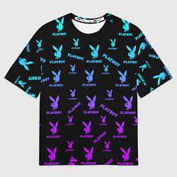 Футболка оверсайз мужская NEON PLAYBOY ПЛЕЙБОЙ ПАТТЕРН, цвет: 3D-принт