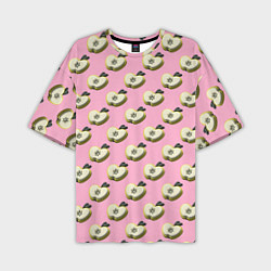 Мужская футболка оверсайз Яблочные дольки на розовом фоне с эффектом 3D