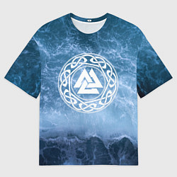 Футболка оверсайз мужская Валькнут символ Бога Одина 3D, цвет: 3D-принт
