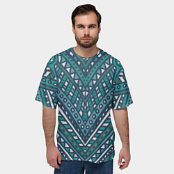 Футболка оверсайз мужская Абстракция Зеленый, белый и синий цвета Волны, лин, цвет: 3D-принт — фото 2