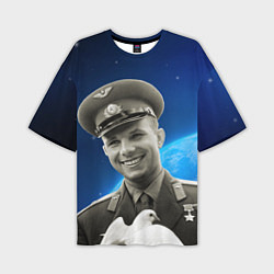Мужская футболка оверсайз Юрий Гагарин с голубем 3D
