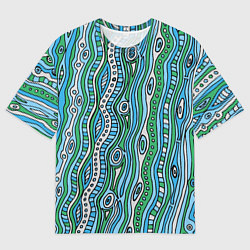 Футболка оверсайз мужская Разноцветная абстракция в стиле дудл Волны, линии,, цвет: 3D-принт
