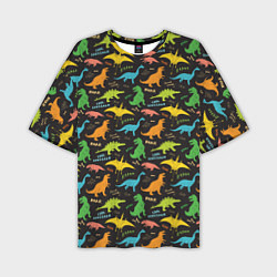 Мужская футболка оверсайз Разноцветные Динозавры