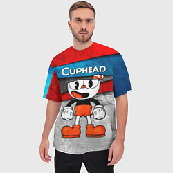 Футболка оверсайз мужская Cuphead Красная чашечка, цвет: 3D-принт — фото 2