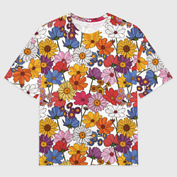 Мужская футболка оверсайз Полевые Цветы на белом фоне