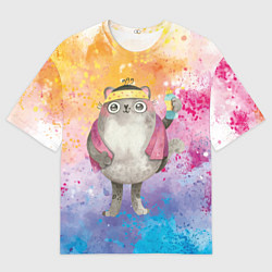 Футболка оверсайз мужская Котик после душа, цвет: 3D-принт