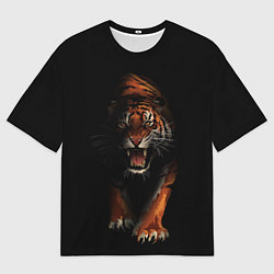 Футболка оверсайз мужская Тигр на черном фоне, цвет: 3D-принт