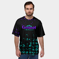 Футболка оверсайз мужская GENSHIN NEON PATTERN SYMBOL НЕОН ЭМБЛЕМЫ, цвет: 3D-принт — фото 2