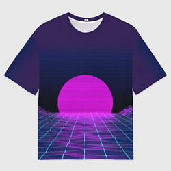 Мужская футболка оверсайз Закат розового солнца Vaporwave Психоделика