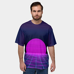 Футболка оверсайз мужская Закат розового солнца Vaporwave Психоделика, цвет: 3D-принт — фото 2