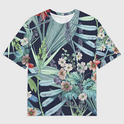 Футболка оверсайз мужская Цветы Синие Ботанические, цвет: 3D-принт