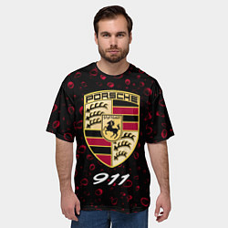 Футболка оверсайз мужская PORSCHE 911 Капли Дождя, цвет: 3D-принт — фото 2