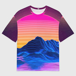 Мужская футболка оверсайз Vaporwave Mountains Психоделика Неон