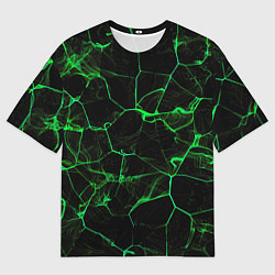 Футболка оверсайз мужская Абстракция - Черно-зеленый фон - дым, цвет: 3D-принт