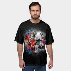 Футболка оверсайз мужская ТИГРИНЫЙ ЧЕРЕП, цвет: 3D-принт — фото 2