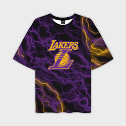 Мужская футболка оверсайз Лейкерс Lakers яркие молнии
