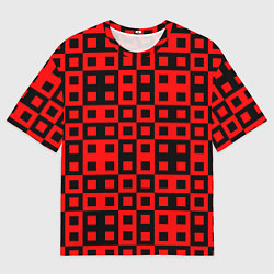 Мужская футболка оверсайз ТЕКСТУРНЫЕ КРАСНО ЧЕРНЫЕ КВАДРАТЫ