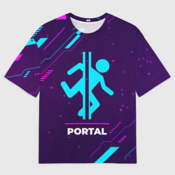 Футболка оверсайз мужская Символ Portal в неоновых цветах на темном фоне, цвет: 3D-принт