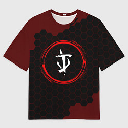 Футболка оверсайз мужская Символ Doom и краска вокруг на темном фоне, цвет: 3D-принт