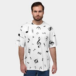 Футболка оверсайз мужская Нотные Знаки Черные на Белом, цвет: 3D-принт — фото 2