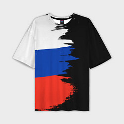 Мужская футболка оверсайз Российский триколор на темном фоне