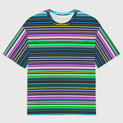 Мужская футболка оверсайз Яркие неоновые тонкие полосы
