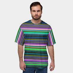 Футболка оверсайз мужская Яркие неоновые тонкие полосы, цвет: 3D-принт — фото 2
