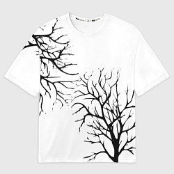 Футболка оверсайз мужская Черные ветки деревьев на белом фоне, цвет: 3D-принт