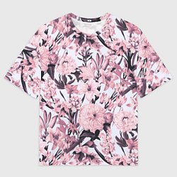 Футболка оверсайз мужская Цветы Розовые Пионы На Светлом Фоне, цвет: 3D-принт