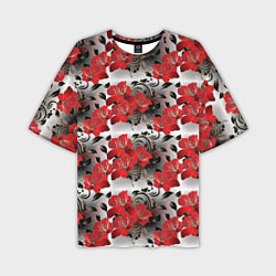 Мужская футболка оверсайз Красные абстрактные цветы