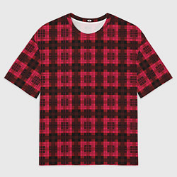 Футболка оверсайз мужская Красно-черный узор в клетку шотландка, цвет: 3D-принт