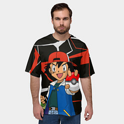 Футболка оверсайз мужская Эш Кетчум с покебол -шаром, цвет: 3D-принт — фото 2