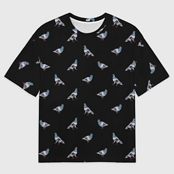 Мужская футболка оверсайз Голуби на черном паттерн