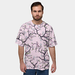 Футболка оверсайз мужская Цветы Сакуры и Птицы На Ветках, цвет: 3D-принт — фото 2