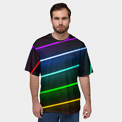 Футболка оверсайз мужская Неоновые разноцветные фонари - Голубой и зелёный, цвет: 3D-принт — фото 2