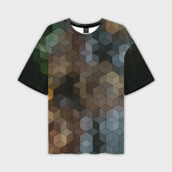 Мужская футболка оверсайз Геометрический 3D узор в серых и коричневых тонах