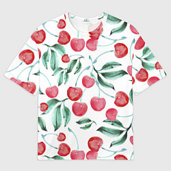 Мужская футболка оверсайз Вишня Нарисованная Акварелью