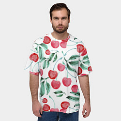 Футболка оверсайз мужская Вишня Нарисованная Акварелью, цвет: 3D-принт — фото 2