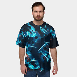 Футболка оверсайз мужская Неоновые фигуры с лазерами - Голубой, цвет: 3D-принт — фото 2