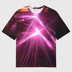Мужская футболка оверсайз Неоновые лазеры во тьме - Розовый