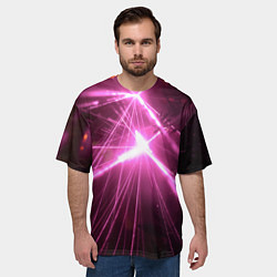 Футболка оверсайз мужская Неоновые лазеры во тьме - Розовый, цвет: 3D-принт — фото 2